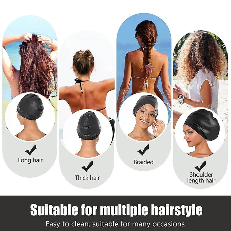 Extra Large Silicone Swimming Cap with Long Hair and Dirty Braids All Inclusive Adult Style Swimming Cap Soft and Comfortable