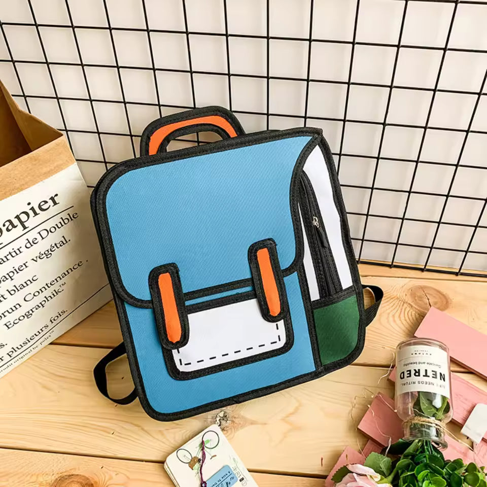 2D Cartoon Graphic Student Backpack