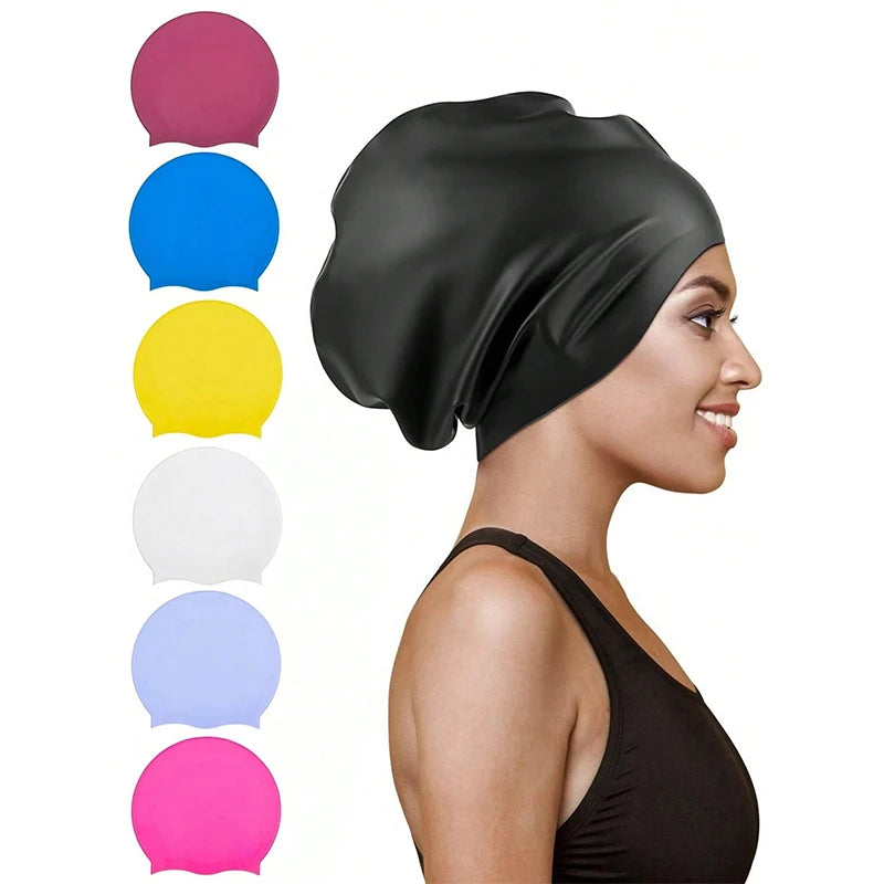 Extra Large Silicone Swimming Cap with Long Hair and Dirty Braids All Inclusive Adult Style Swimming Cap Soft and Comfortable