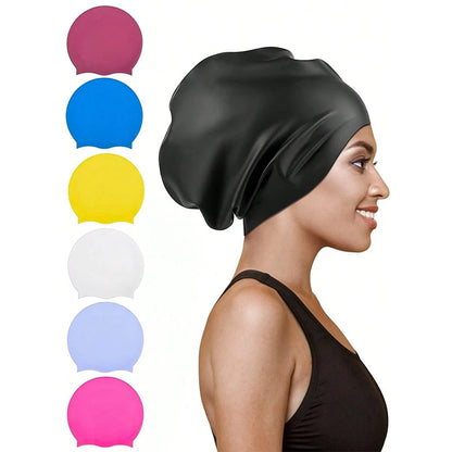 Extra Large Silicone Swimming Cap with Long Hair and Dirty Braids All Inclusive Adult Style Swimming Cap Soft and Comfortable
