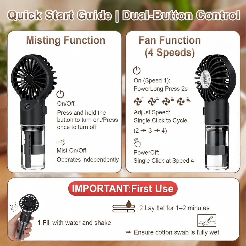 2 Pack Cooling Fans Portable Handheld Misting 25Ml Water Tank