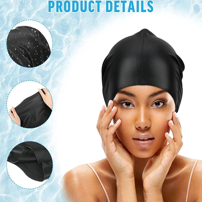 Extra Large Silicone Swimming Cap with Long Hair and Dirty Braids All Inclusive Adult Style Swimming Cap Soft and Comfortable