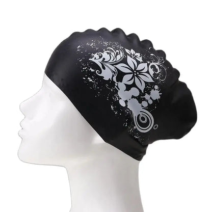 Silicone Fashional Ladies Elastic Swimming Cap Waterproof Ear Hair Protection Swim Hats for Long Hair Women Pool Diving Cap